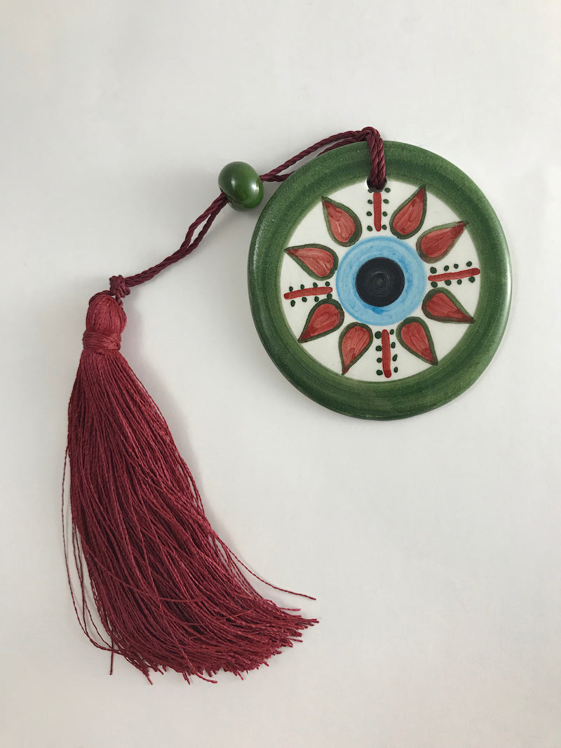 GreenMaroon Star Round Eye Charm