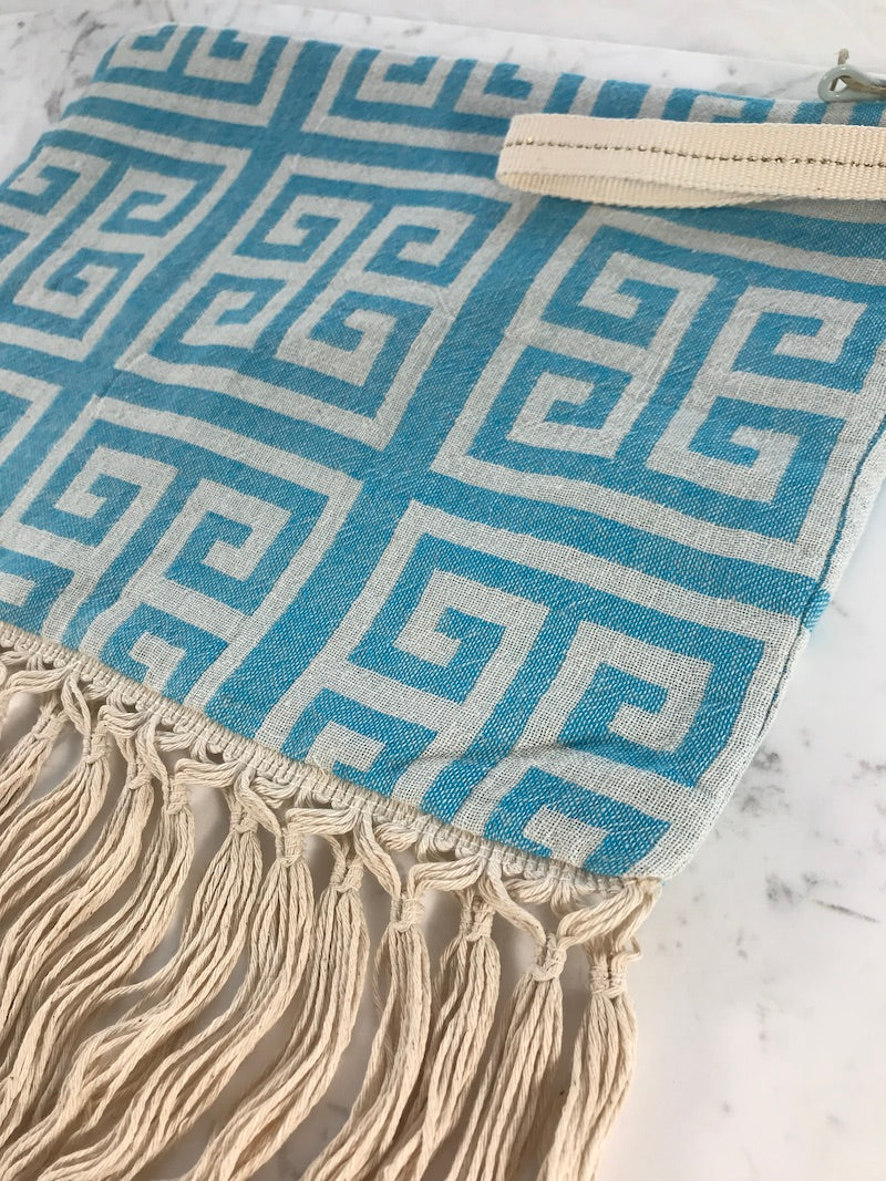 Turquoise Meandros Pouch Fringe